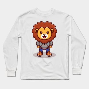 Cute Lion Mascot Cartoon Long Sleeve T-Shirt